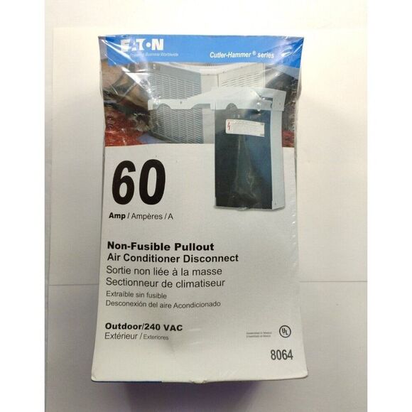 Eaton 8064 Non-Fusible Pullout AC Disconnect Outdoor 60A 240VAC 1Phase 2Wire - Picture 1 of 14